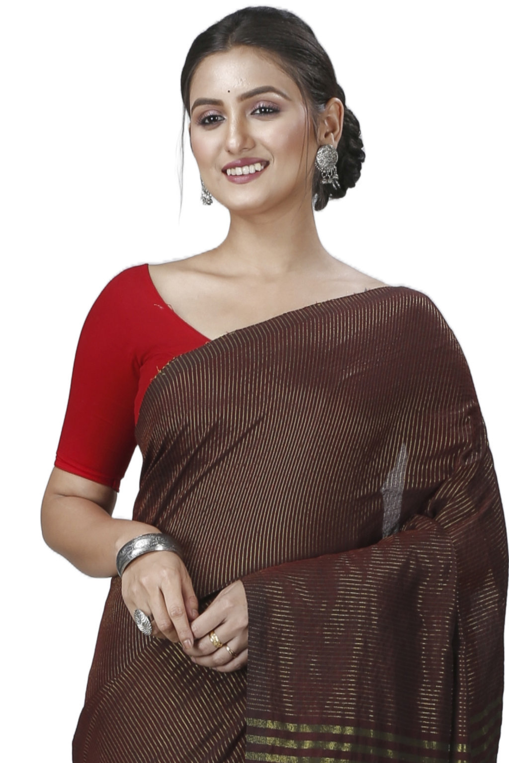 Brown Blended Cotton Tama Hand Loom Saree (1202)